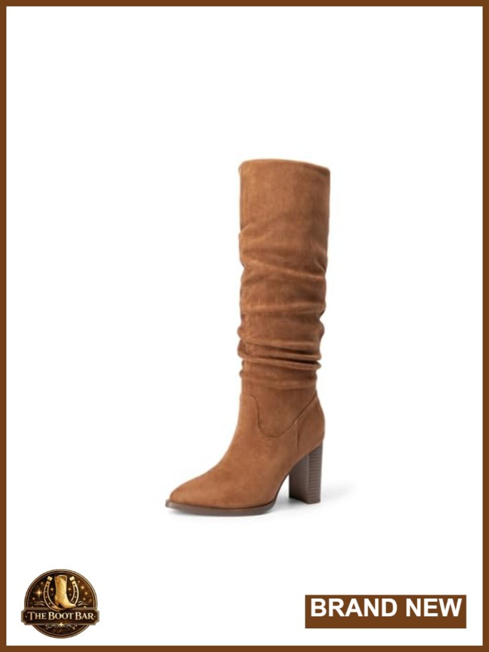 Chunky Heel Knee High Boots Pointed Toe Faux Suede Zip Closure